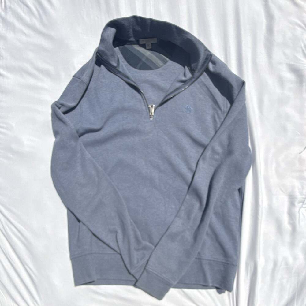 Burberry Brit Men’s Blue Quarter-Zip Cotton Pullover – Size Large